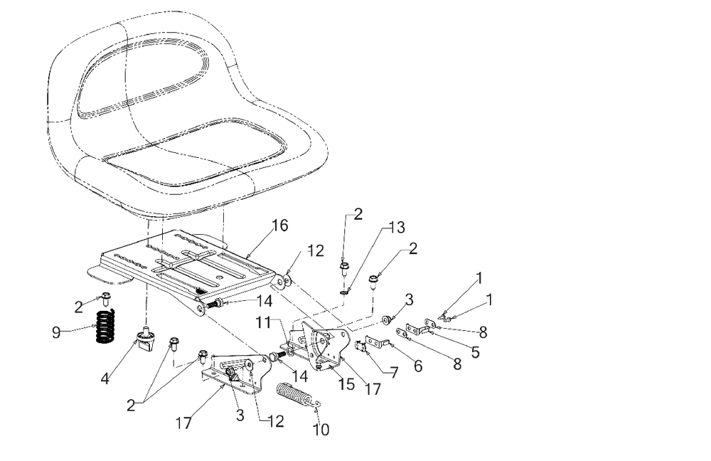 Seat Adjustment Diagram and Parts List for 439-42 (13BB775S345)(2021) Yard Machines Lawn Tractor